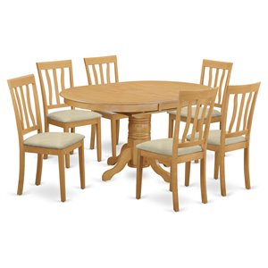 East West Furniture Avon 7-piece Wood Dining Set with Linen Seat in Oak