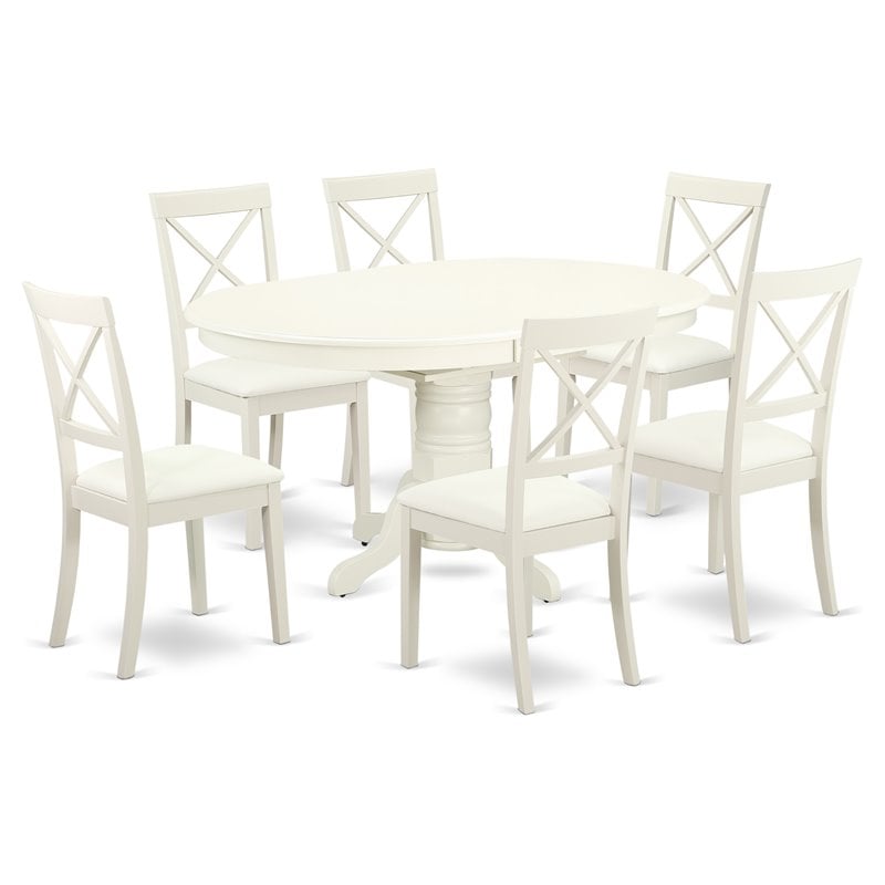 East West Furniture Avon 7-piece Wood Dining Set with Leather Chairs in White