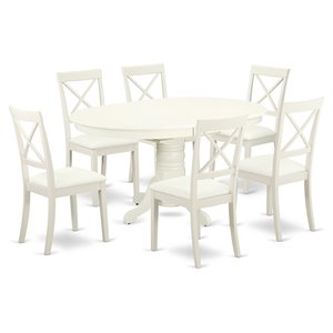 East West Furniture Avon 7-piece Wood Dining Set with Leather Chairs in White
