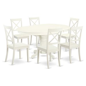 East West Furniture Avon 7-piece Wood Kitchen Set in Linen White