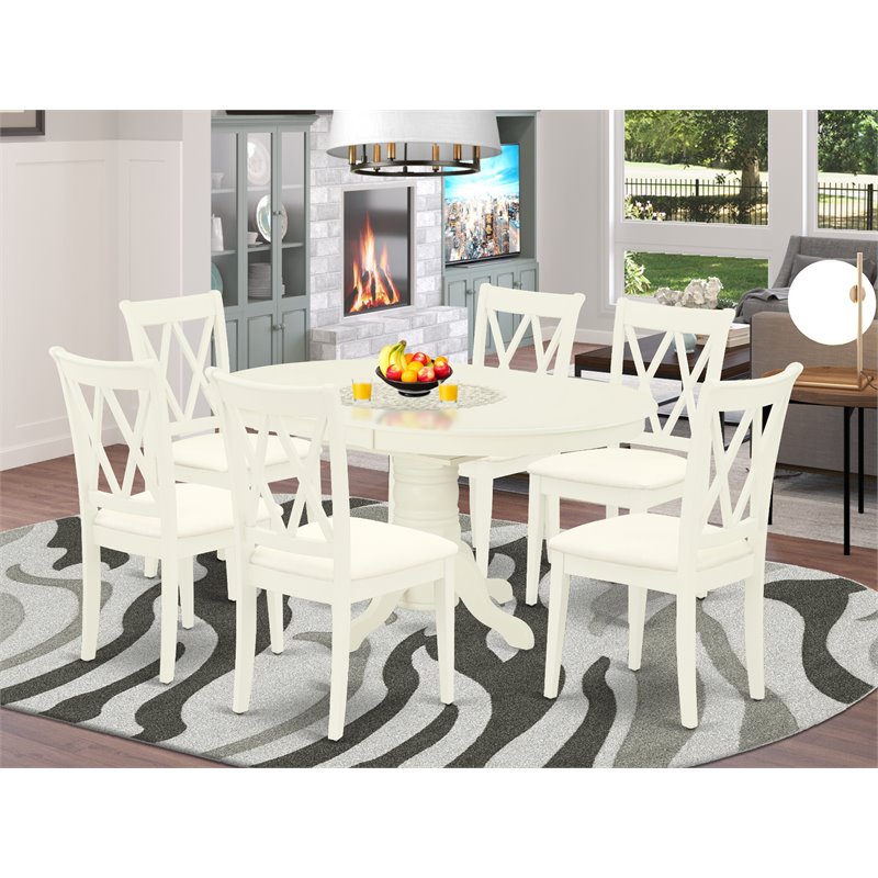 East West Furniture Avon 7-piece Wood Dinette Set in Linen White