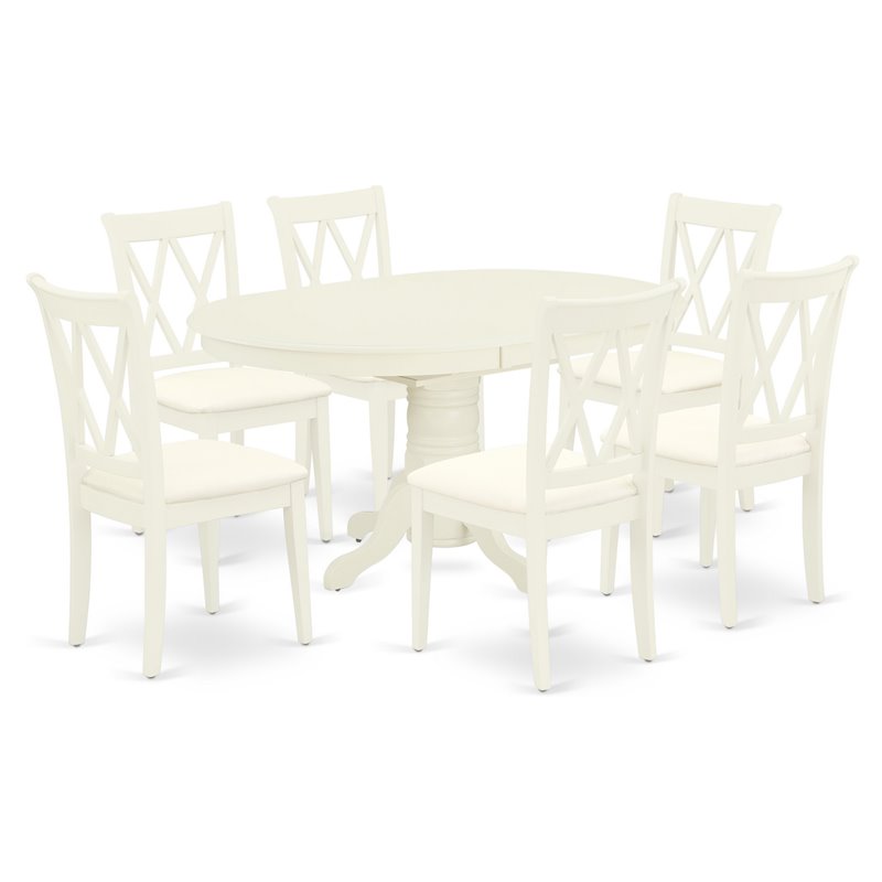 East West Furniture Avon 7-piece Wood Dinette Set in Linen White