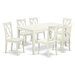 East West Furniture Capri 7-piece Wood Dining Set with X-Back Chairs in White
