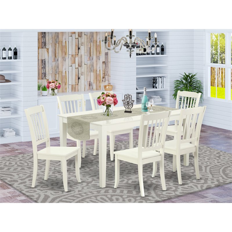 East West Furniture Capri 7-piece Wood Dining Set with Slatted Chairs in White