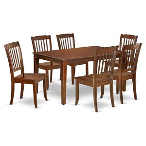 east west furniture capri 7-piece wood dining set w/ slatted chairs in mahogany