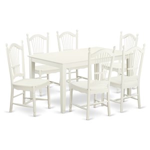 East West Furniture Capri 7-piece Wood Dining Table and Chair Set in Linen White