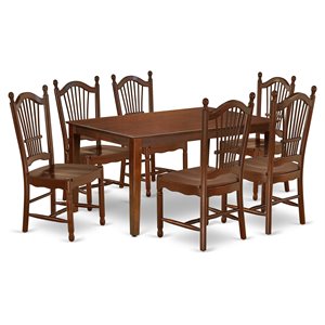 East West Furniture Capri 7-piece Wood Dining Table Set in Mahogany