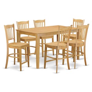 east west furniture capri 7-piece wood pub table and dining chair set in oak