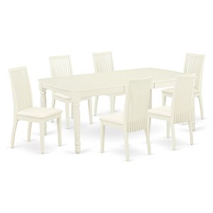 East West Furniture Dover 7-piece Wood Dining Set with Fabric Seat in White
