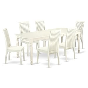 East West Furniture Dover 7-piece Wood Dining Table and Chairs in Linen White