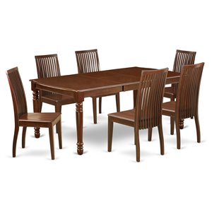 east west furniture dover 7-piece wood table and dining chair set in mahogany
