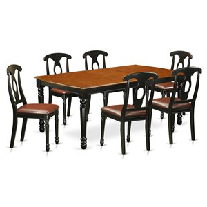 east west furniture dover 7-piece dining set with leather chairs in black/cherry
