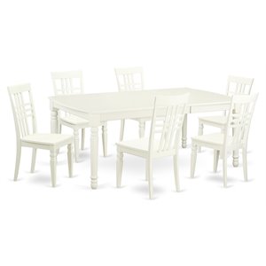 East West Furniture Dover 7-piece Wood Table and Dining Chairs in Linen White