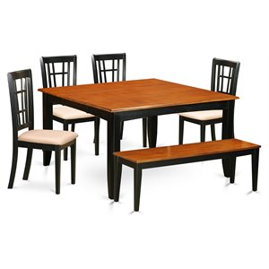 East West Furniture Parfait 6-piece Wood Dining Set with Linen Seat in Black