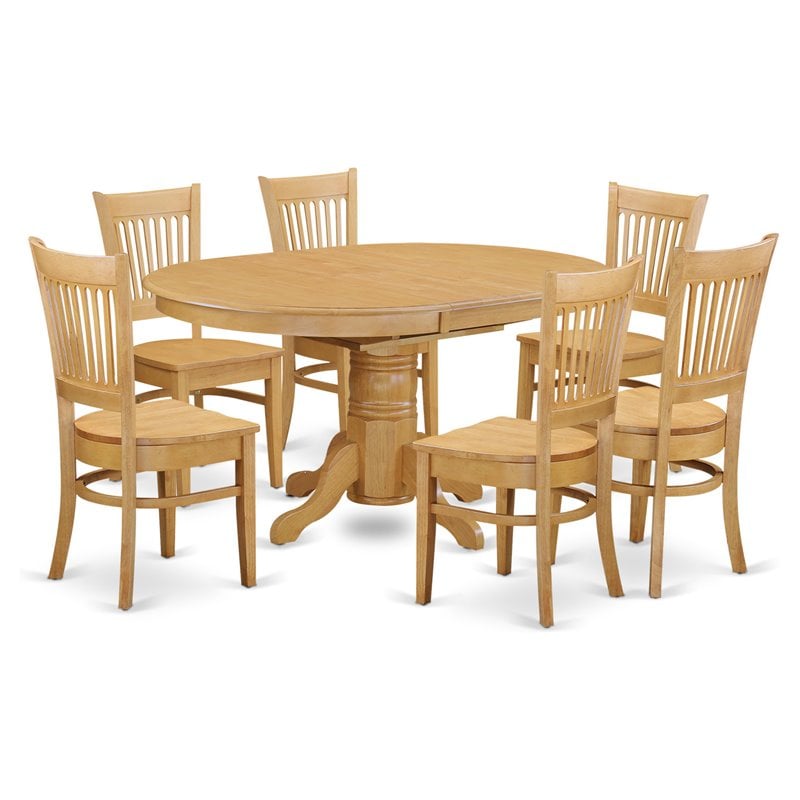 East West Furniture Avon 7-piece Dining Set with Wood Seat in Oak