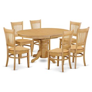East West Furniture Avon 7-piece Dining Set with Wood Seat in Oak