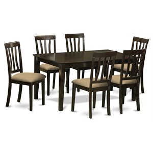 East West Furniture Capri 7-piece Wood Dining Set with Linen Seat in Cappuccino