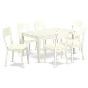 East West Furniture Capri 7-piece Wood Dining Set with Leather Chairs in White