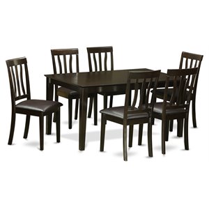 East West Furniture Capri 7-piece Wood Dining Set w/ Leather Seat in Cappuccino