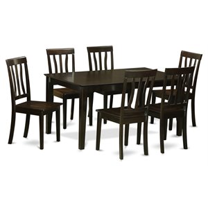 East West Furniture Capri 7-piece Dining Set with Wood Seat in Cappuccino