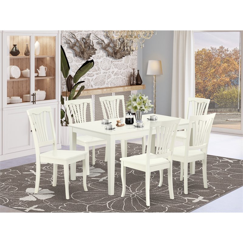 East West Furniture Capri 7-piece Wood Dining Table Set in Linen White