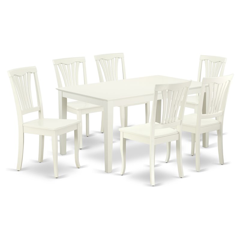 East West Furniture Capri 7-piece Wood Dining Table Set in Linen White
