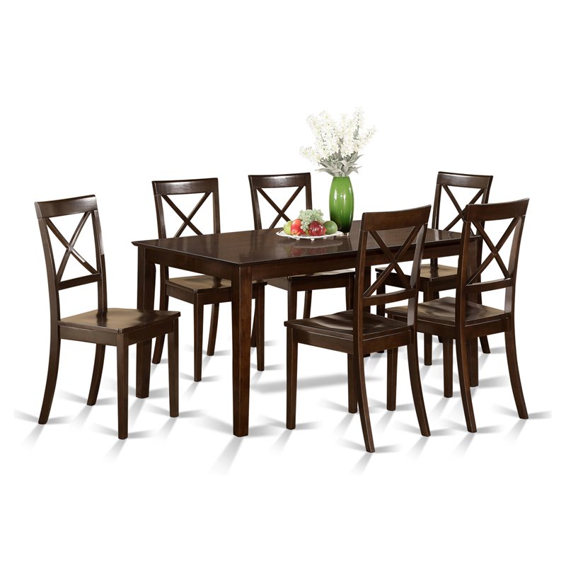 East West Furniture Capri 7-piece Wood Dining Room Set in Cappuccino