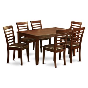 East West Furniture Dudley 7-piece Dining Set with Leather Chairs in Mahogany