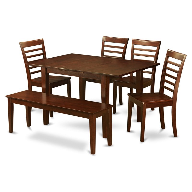 East West Furniture Picasso 6-piece Wood Dining Set with Bench in Mahogany