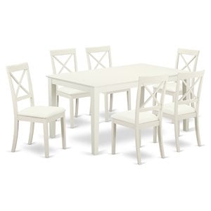 East West Furniture Capri 7-piece Wood Dining Set with Leather Seat in White