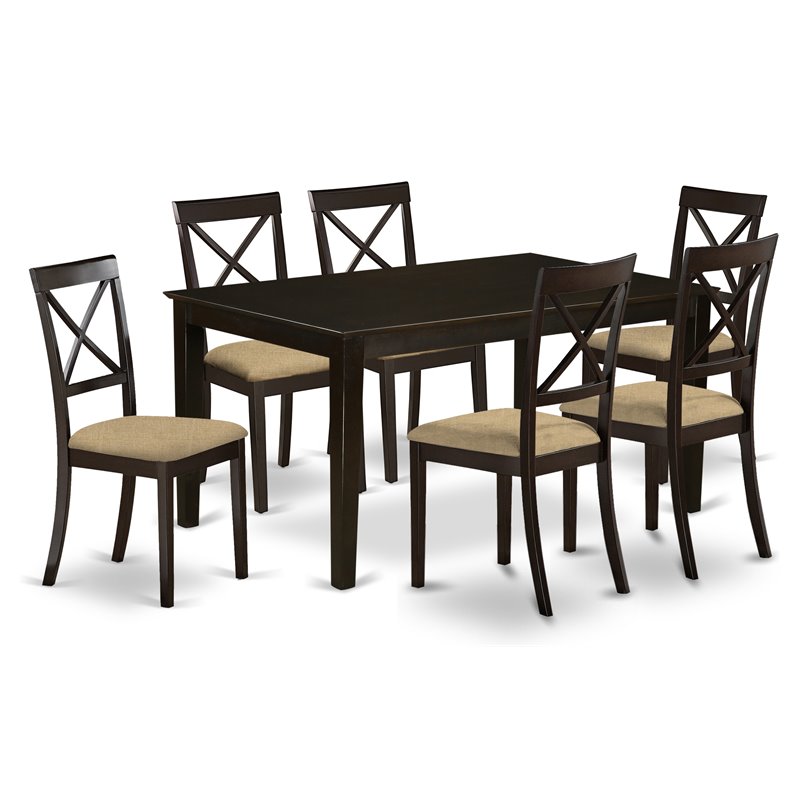 East West Furniture Capri 7-piece Wood Dining Table Set in Cappuccino