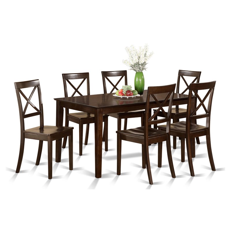 East West Furniture Capri 7-piece Wood Dining Table and Chair Set in Cappuccino