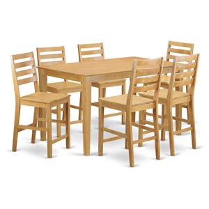 East West Furniture Capri 7-piece Wood Counter Height Dining Set in Oak