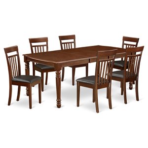 east west furniture dover 7-piece wood dining set with leather seat in mahogany