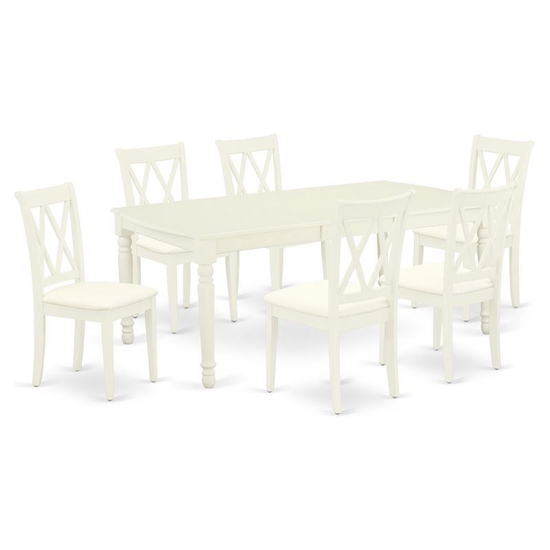East West Furniture Dover 7-piece Wood Dinette Set in Linen White