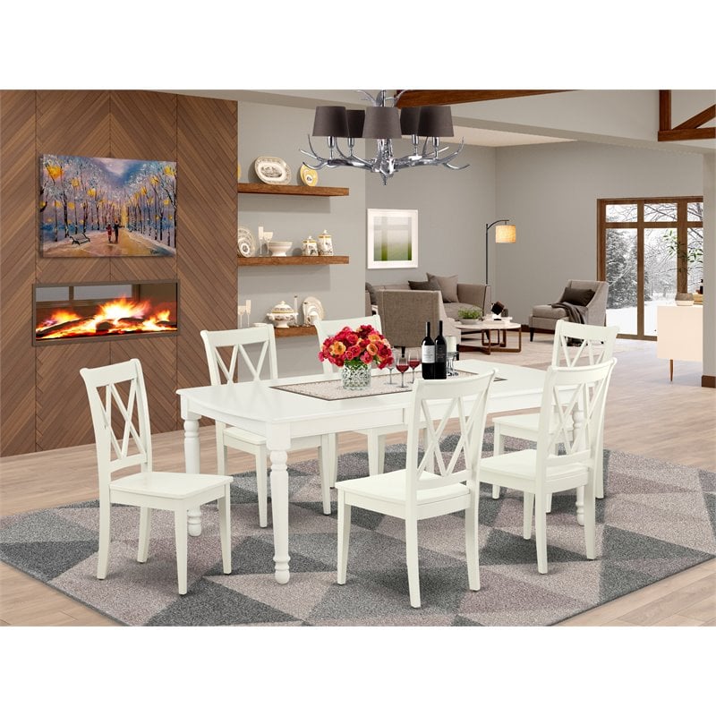 East West Furniture Dover 7-piece Wood Dining Table Set in Linen White