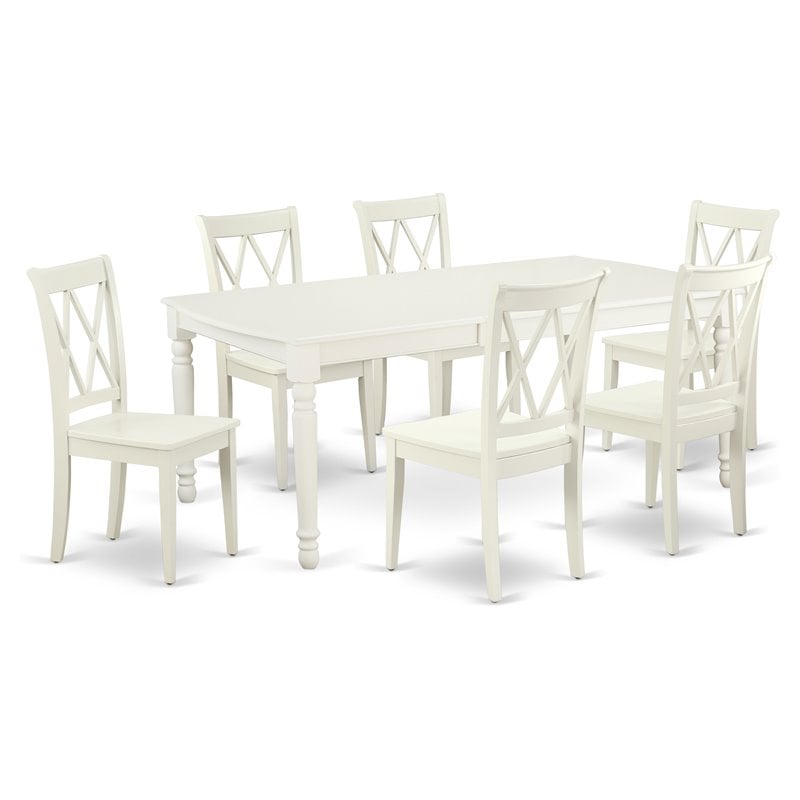 East West Furniture Dover 7-piece Wood Dining Table Set in Linen White