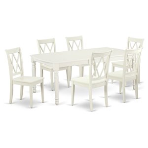 East West Furniture Dover 7-piece Wood Dining Table Set in Linen White
