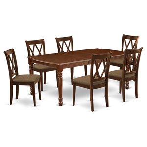 east west furniture dover 7-piece wood dining set with linen seat in mahogany