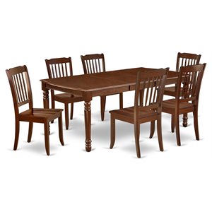 East West Furniture Dover 7-piece Dining Set with Slatted Chairs in Mahogany
