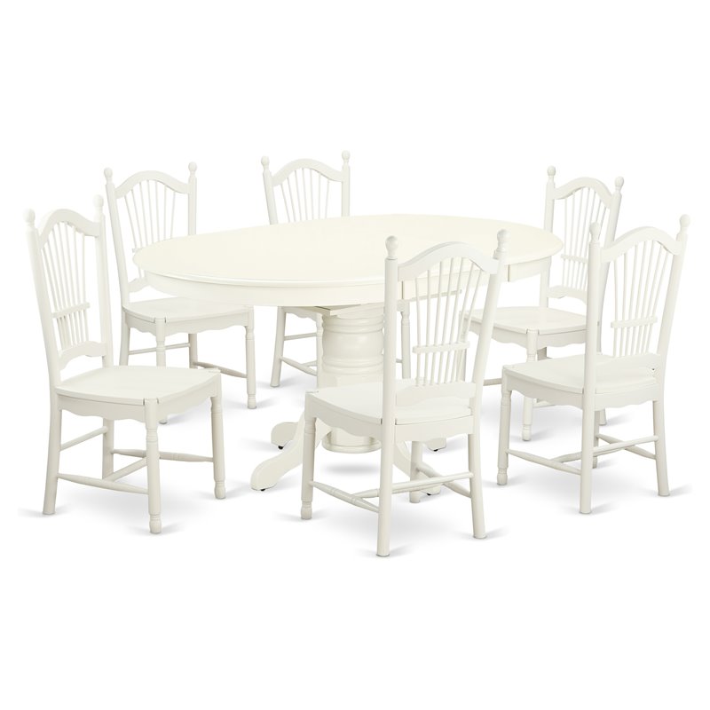 East West Furniture Avon 7-piece Wood Kitchen Table Set in Linen White