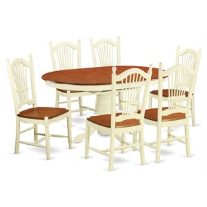 east west furniture avon 7-piece wood dining table set in buttermilk/cherry