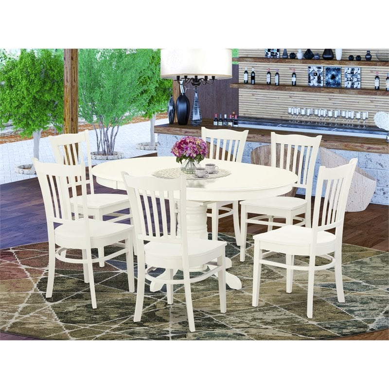East West Furniture Avon 7-piece Wood Kitchen Table and Chair Set in Linen White