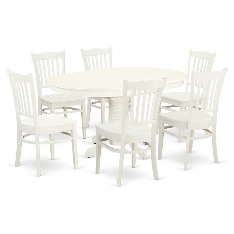 East West Furniture Avon 7-piece Wood Kitchen Table and Chair Set in Linen White