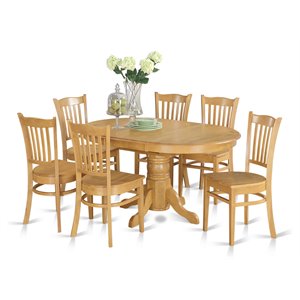 east west furniture avon 7-piece traditional wood dining set in oak