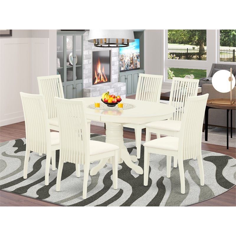 East West Furniture Avon 7-piece Wood Dinette Table Set in Linen White