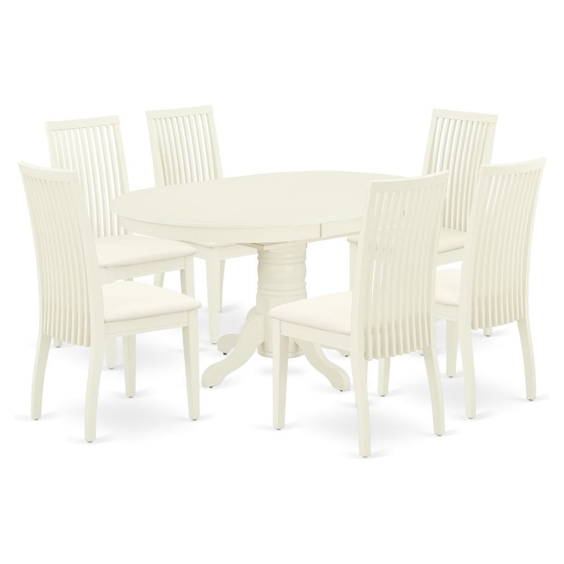 East West Furniture Avon 7-piece Wood Dinette Table Set in Linen White