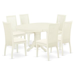 East West Furniture Avon 7-piece Wood Dinette Table Set in Linen White