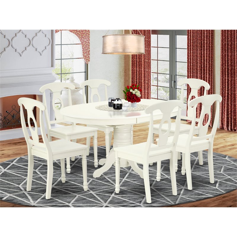East West Furniture Avon 7-piece Wood Dining Room Set in Linen White
