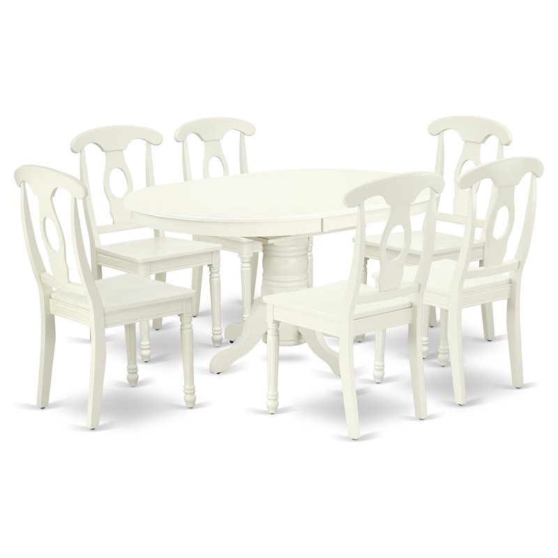 East West Furniture Avon 7-piece Wood Dining Room Set in Linen White